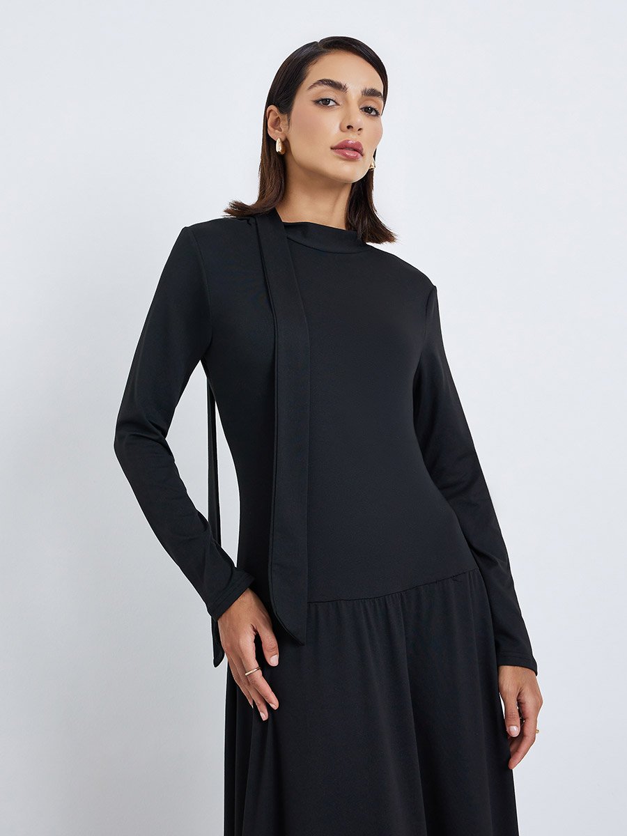 Women High Neck Draped Maxi Dress