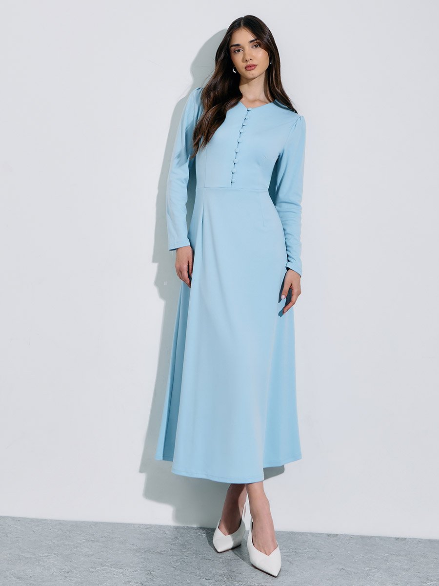 Women Button Placket Plain Maxi Dress