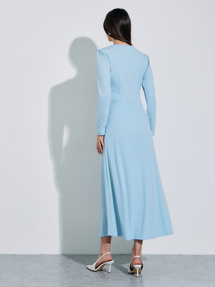 Women Button Placket Plain Maxi Dress