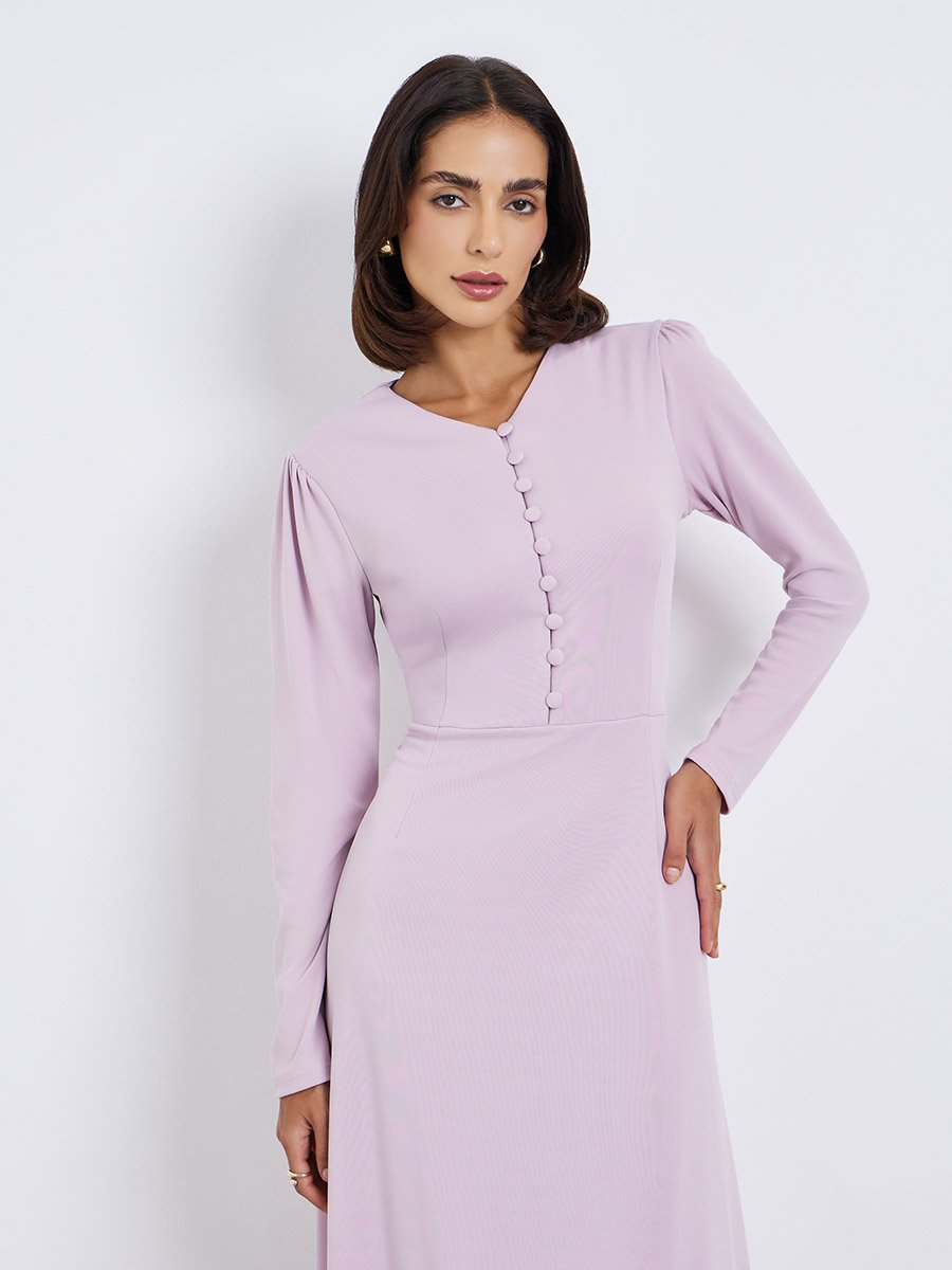Women Button Placket Plain Maxi Dress