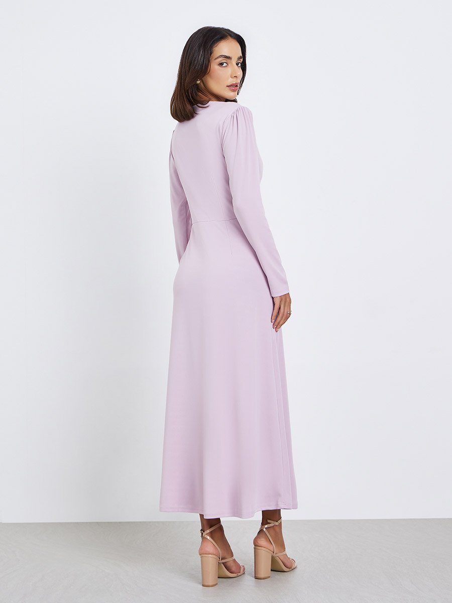 Women Button Placket Plain Maxi Dress