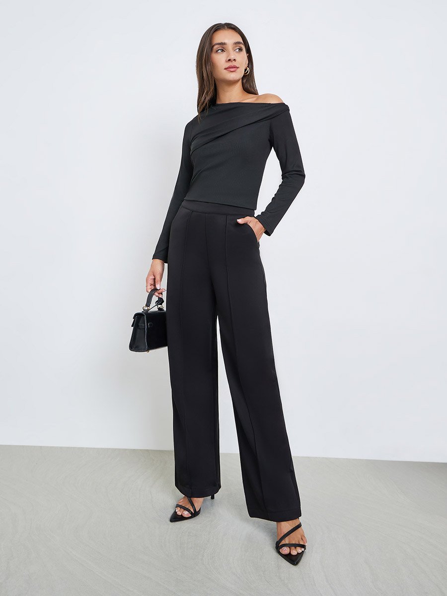 Black Solid One Shoulder Knit Top