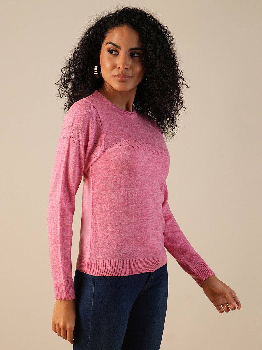 Women Pink Ribbed Sweater