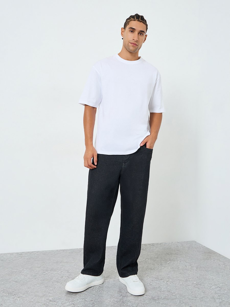 Men White Graphic Print Oversized T-Shirt