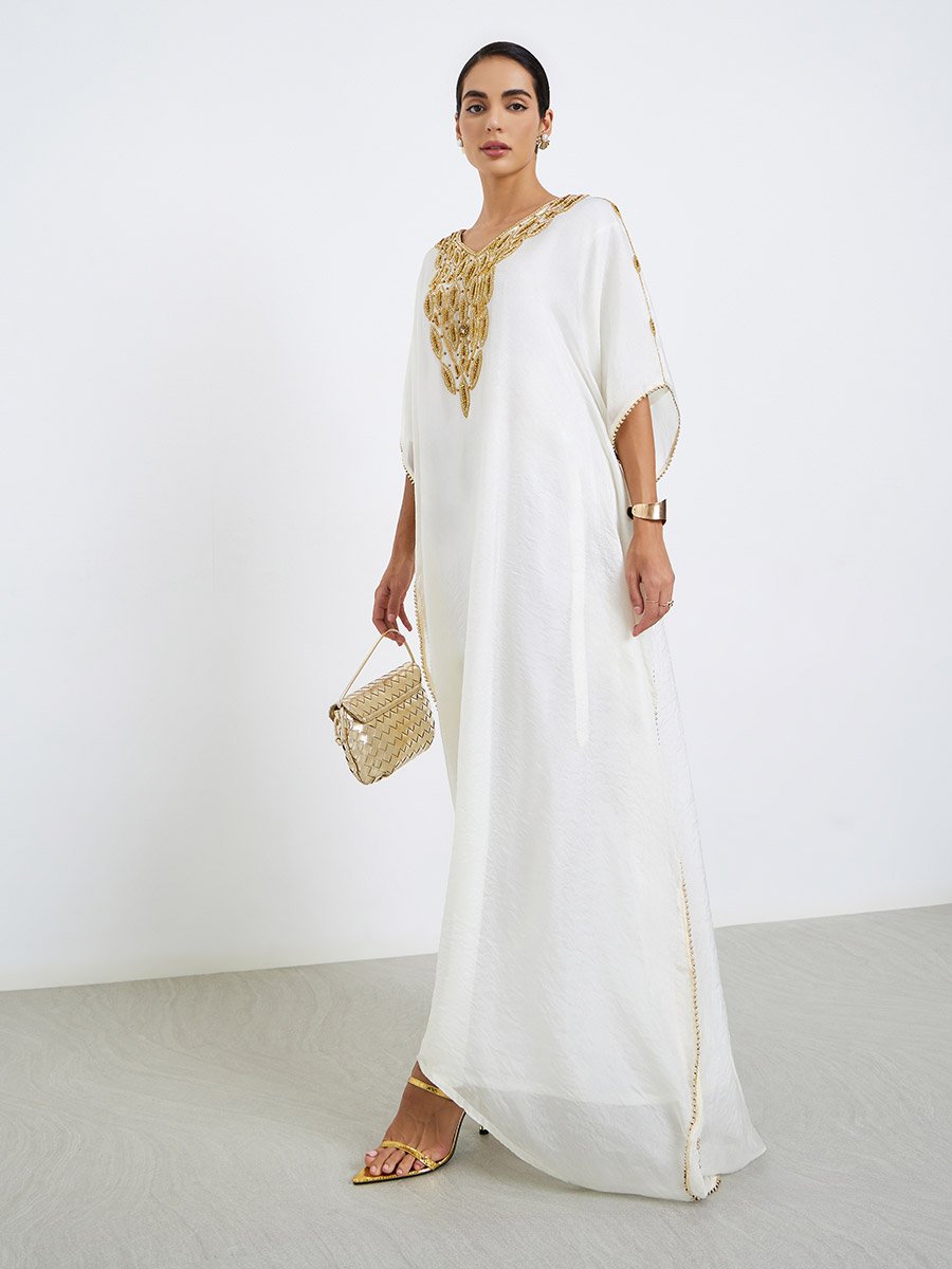 Embellished V Neck Jalabiya