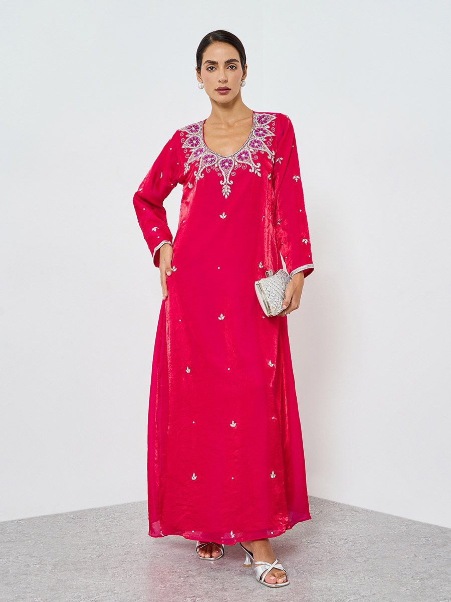 Women Pink Embroidered A-Line Jalabiya