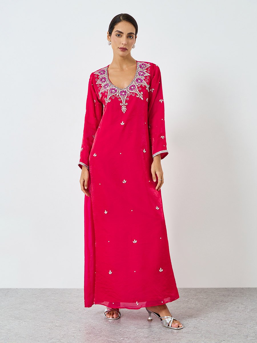 Women Pink Embroidered A-Line Jalabiya