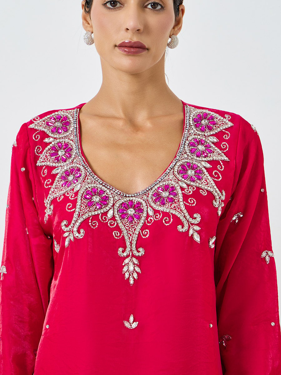 Women Pink Embroidered A-Line Jalabiya