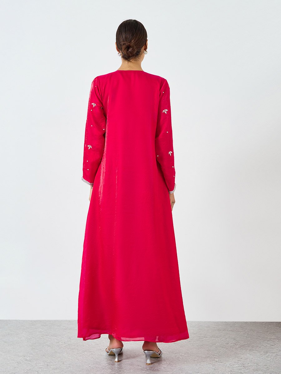 Women Pink Embroidered A-Line Jalabiya