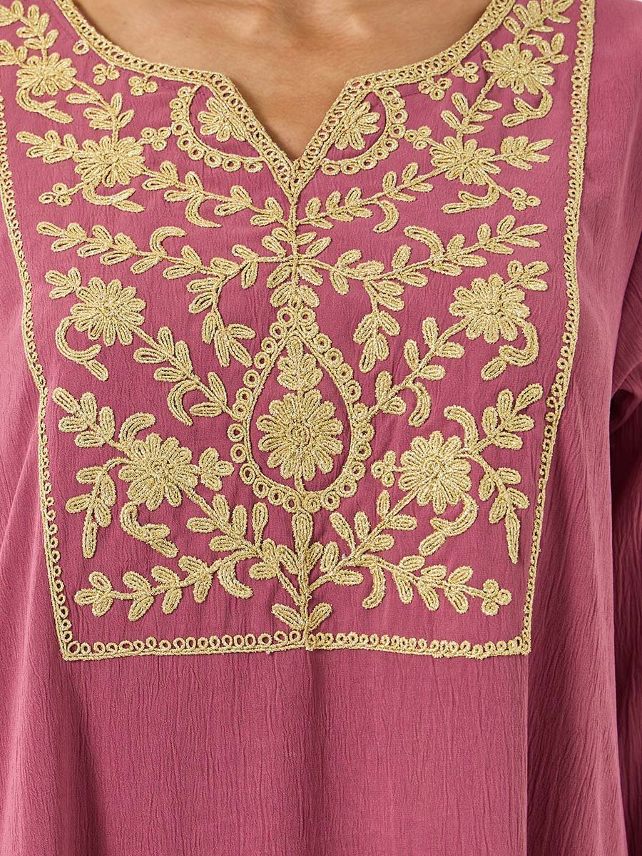 Women Pink Embroidered A-Line Jalabiya