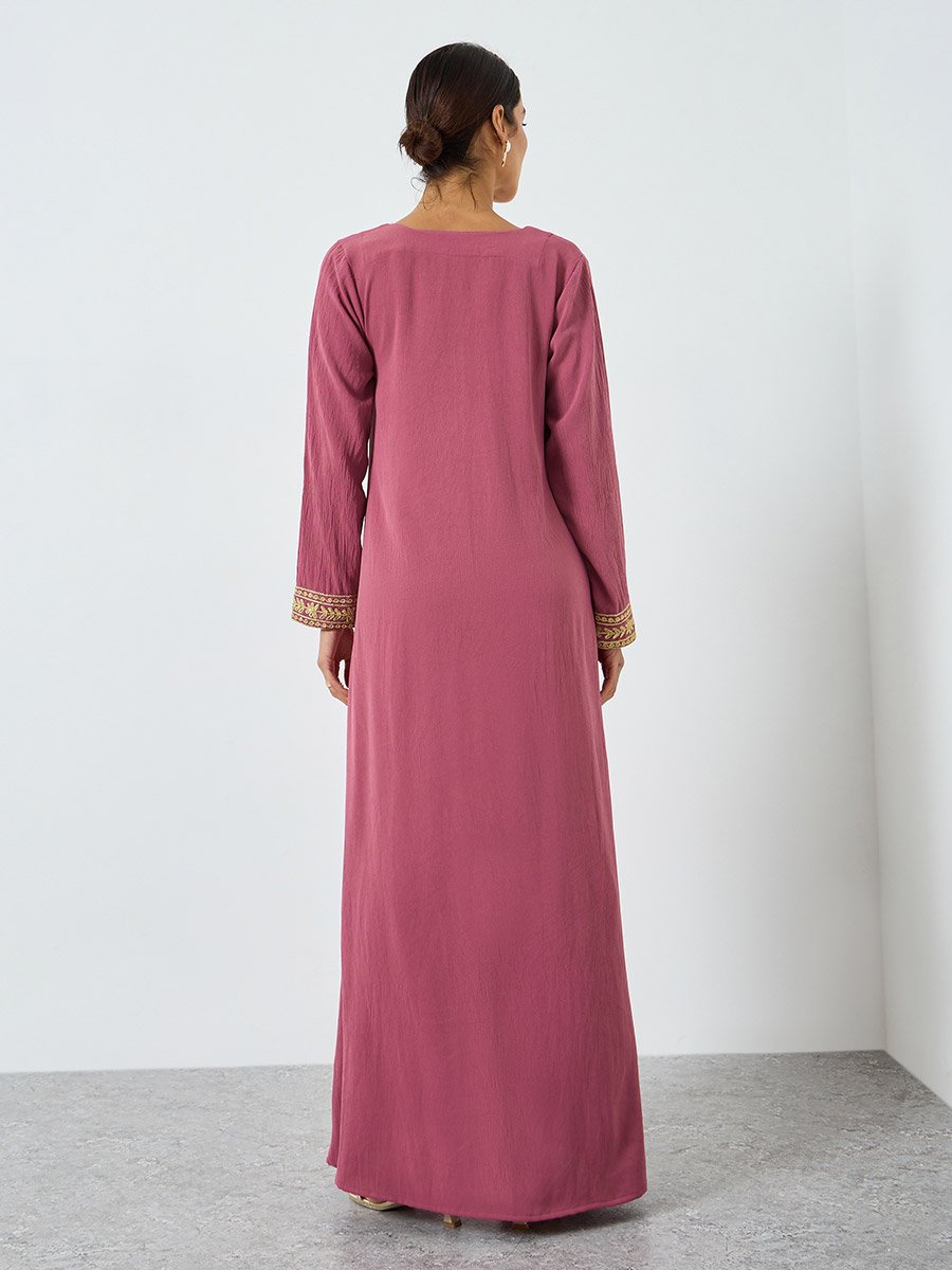 Women Pink Embroidered A-Line Jalabiya