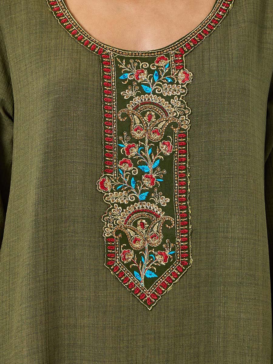Green Embroidered A-Line Jalabiya