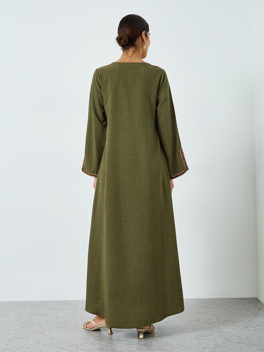 Green Embroidered A-Line Jalabiya