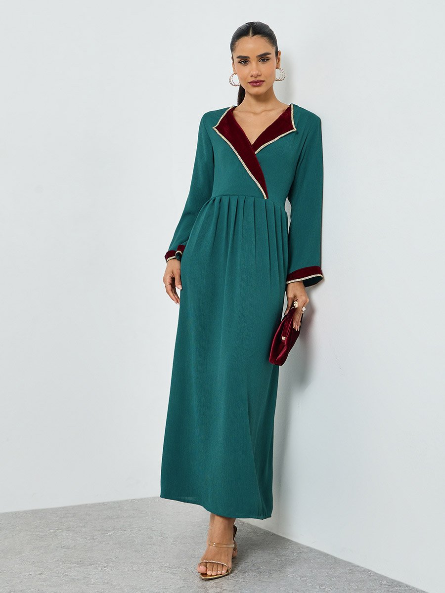 Green Pleated Long Sleeve A-Line Jalabiya