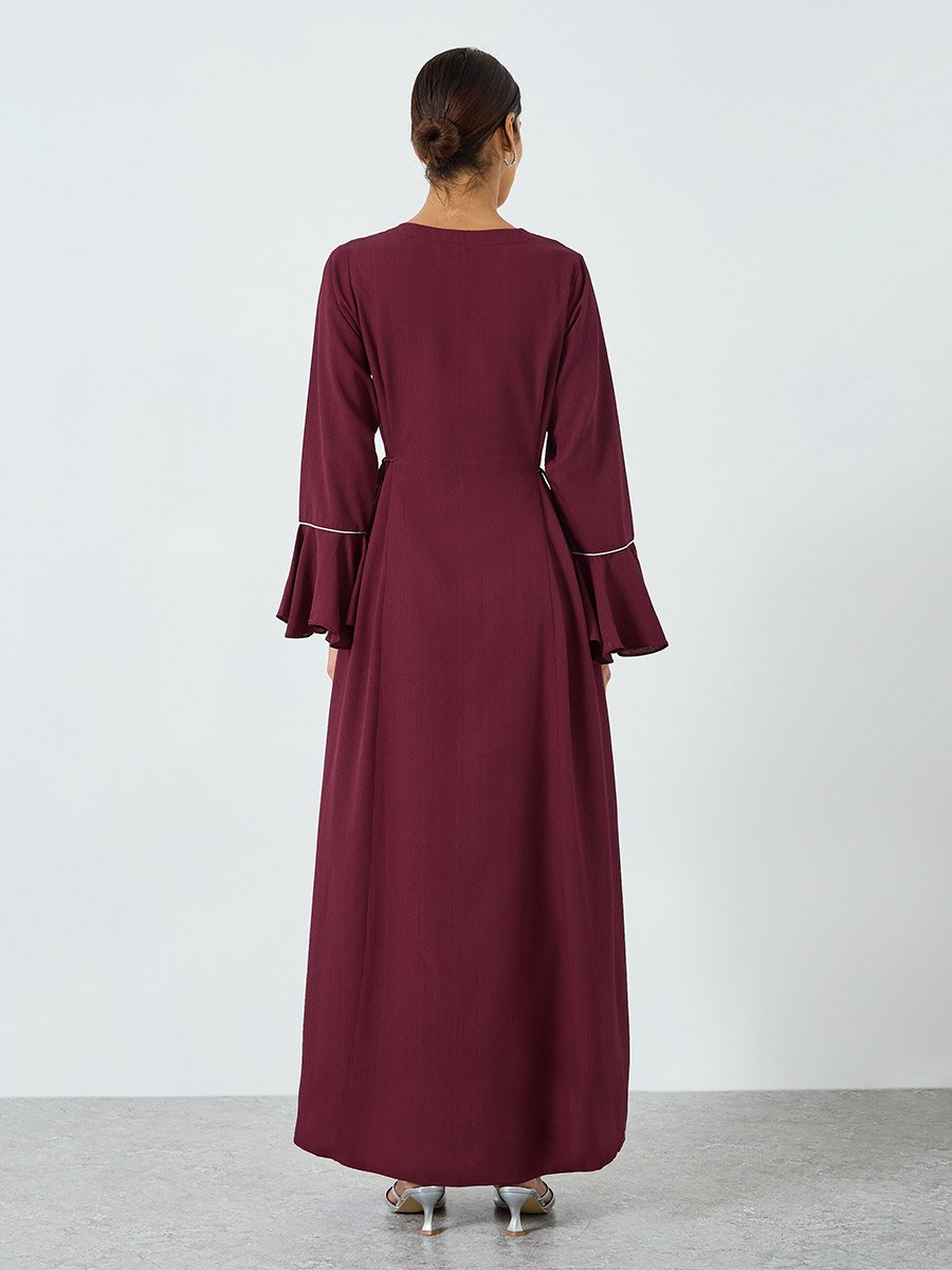 Dark Wine Embroidered A-Line Jalabiya