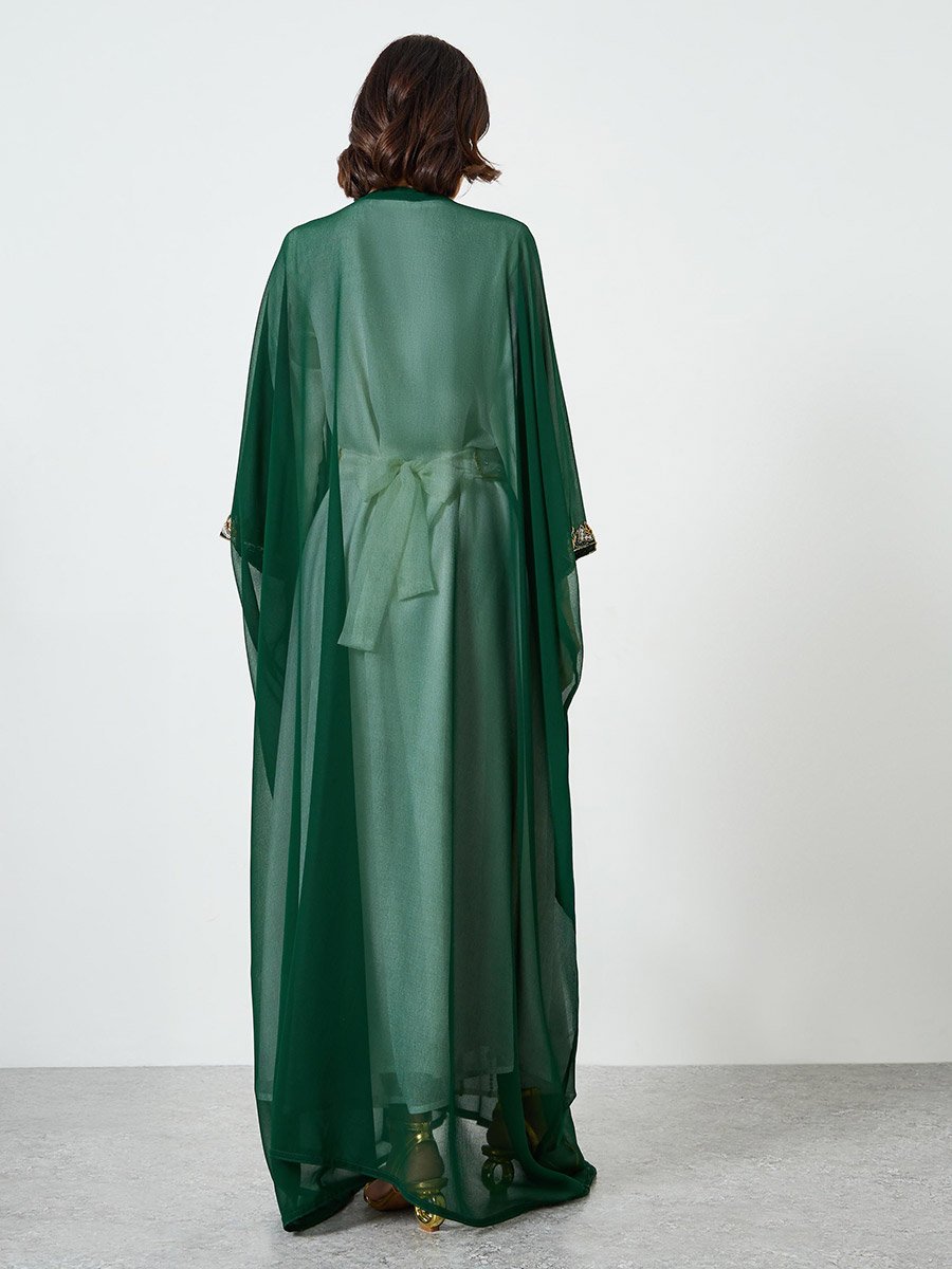 Green Beaded Hand Embroidery Kaftan with  Inner Maxi Dress