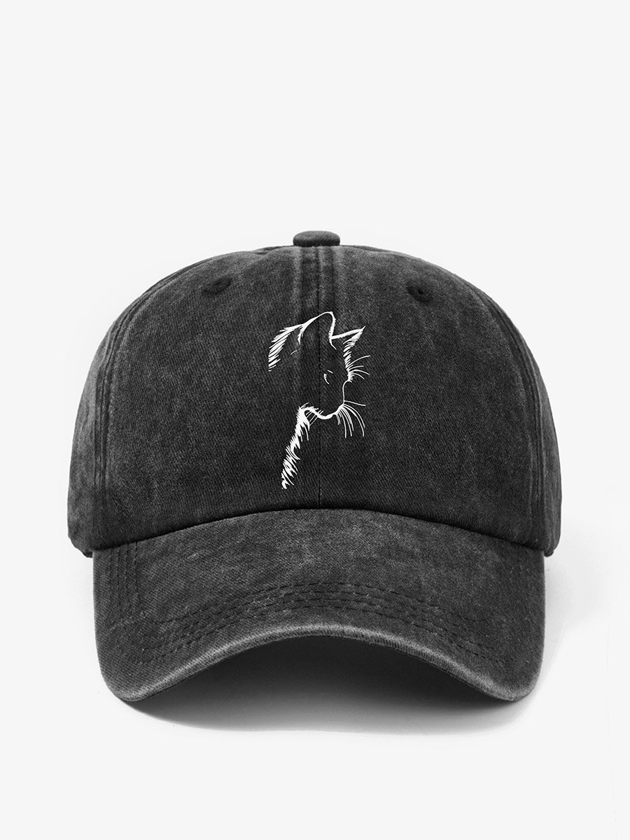 Grey Cat Printed Baseball Cap