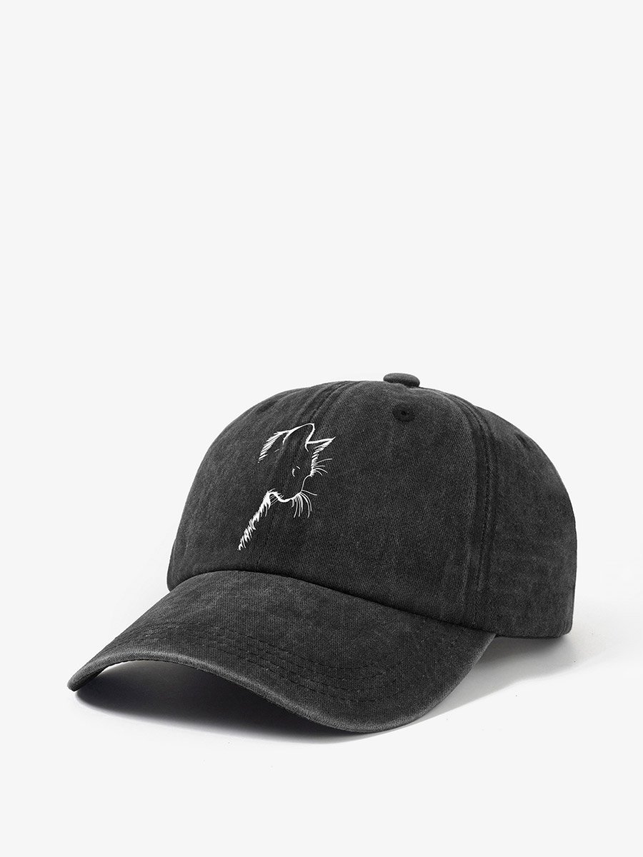 Grey Cat Printed Baseball Cap
