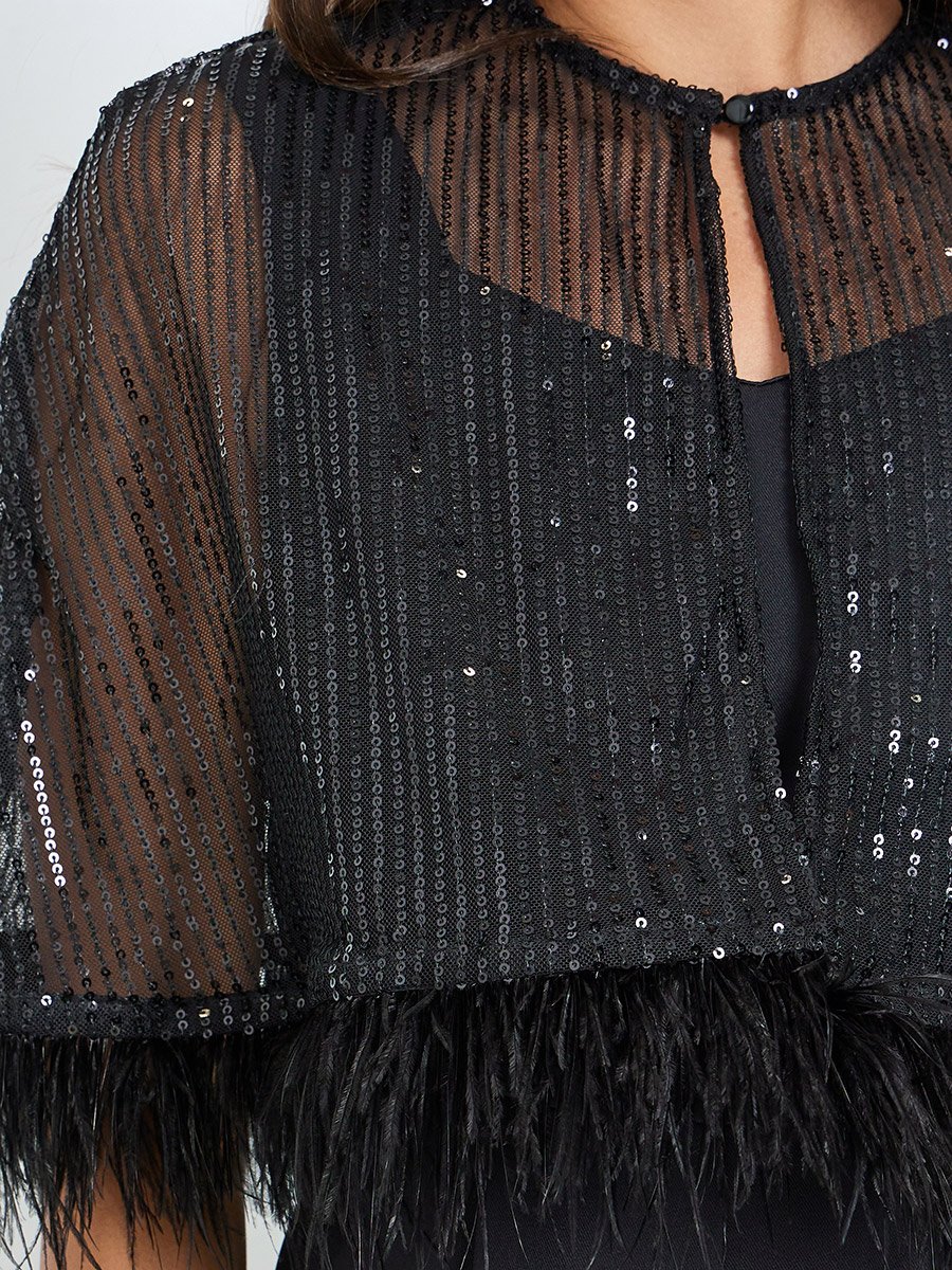 Black Wide Leg Jumpsuit with Sequined Cape