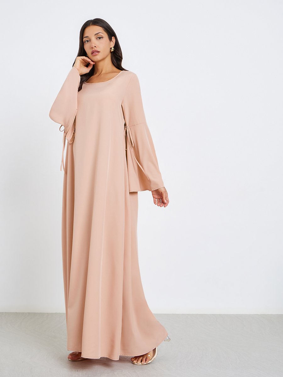 Women Beige A-Line Jalabiya with Tie Detail