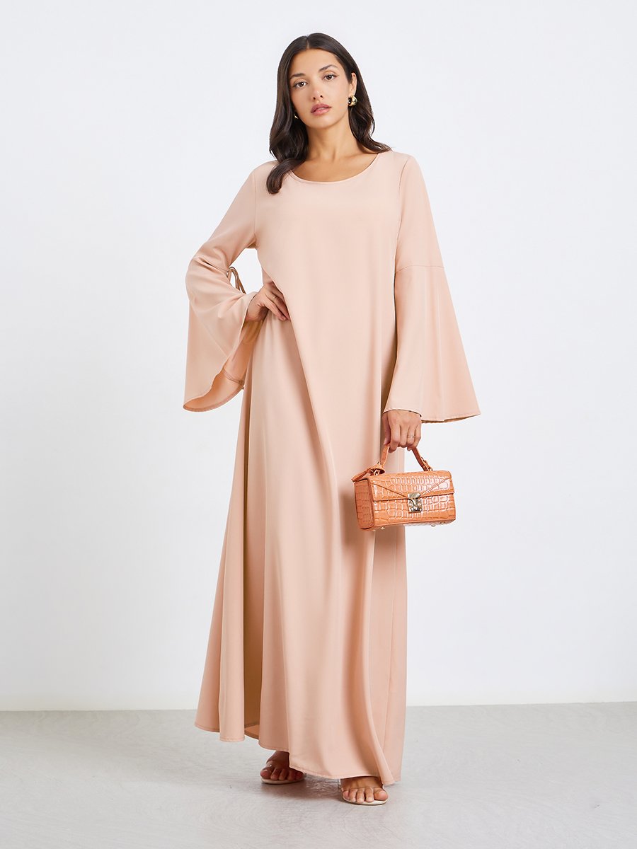Women Beige A-Line Jalabiya with Tie Detail