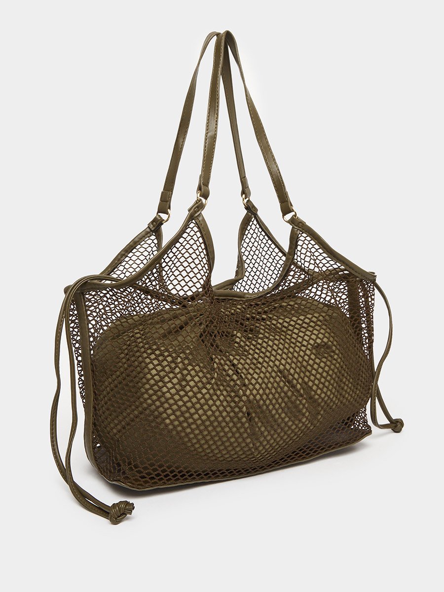 Women Olive Mesh Hobo Bag