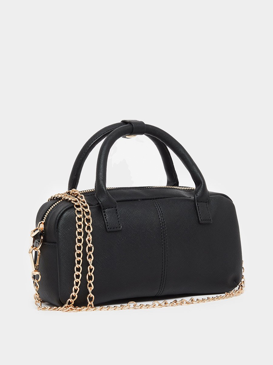 Black Barrel Bag with Gold Chain