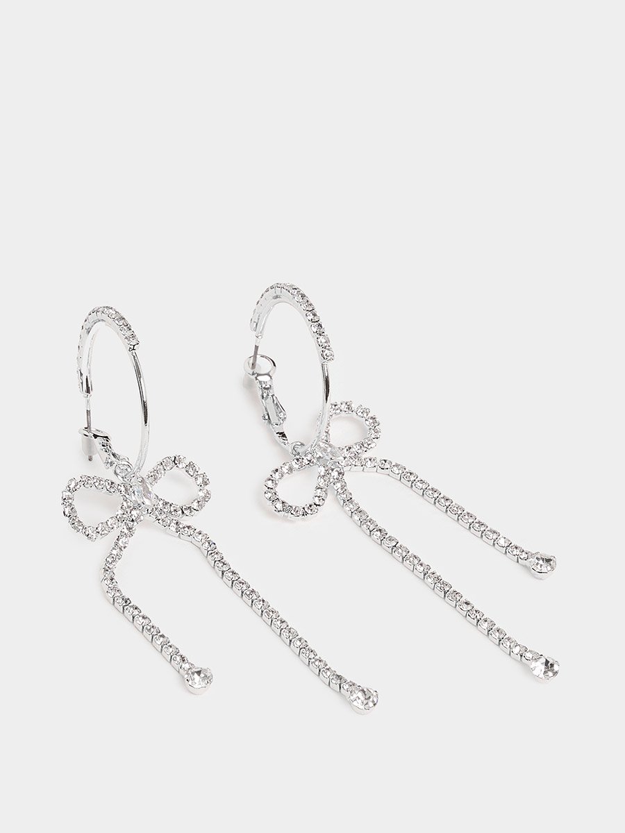 Silver Bow Dangle Earrings