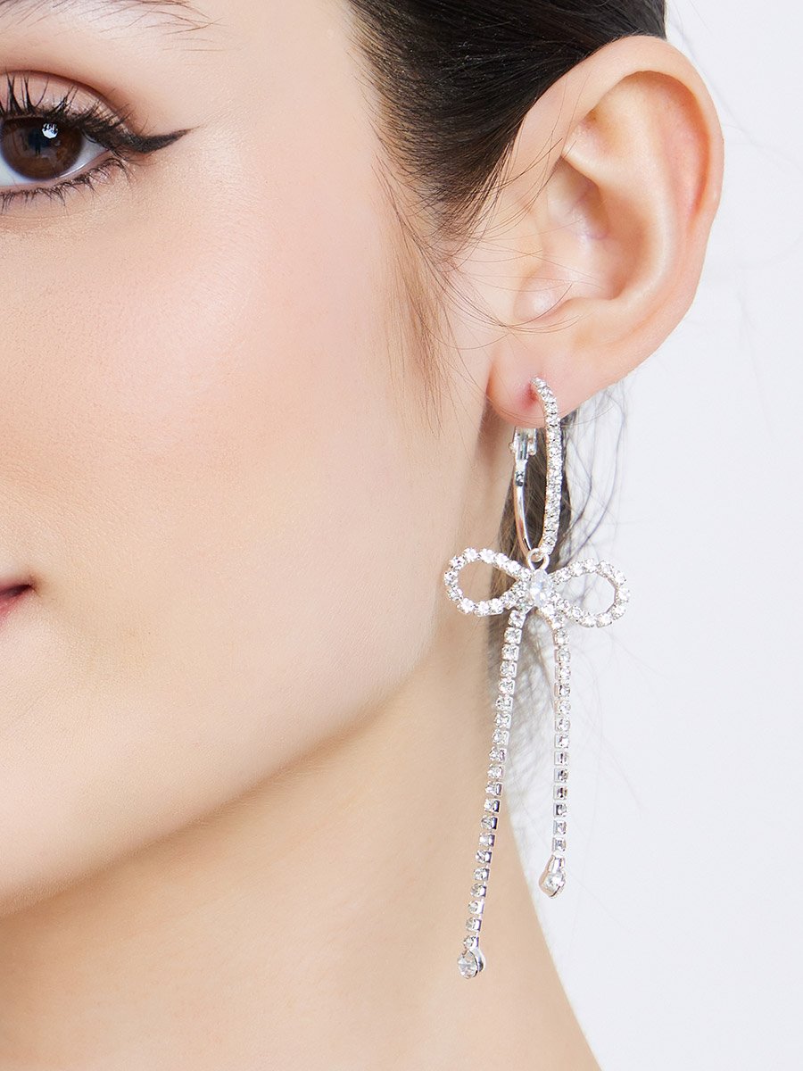 Silver Bow Dangle Earrings