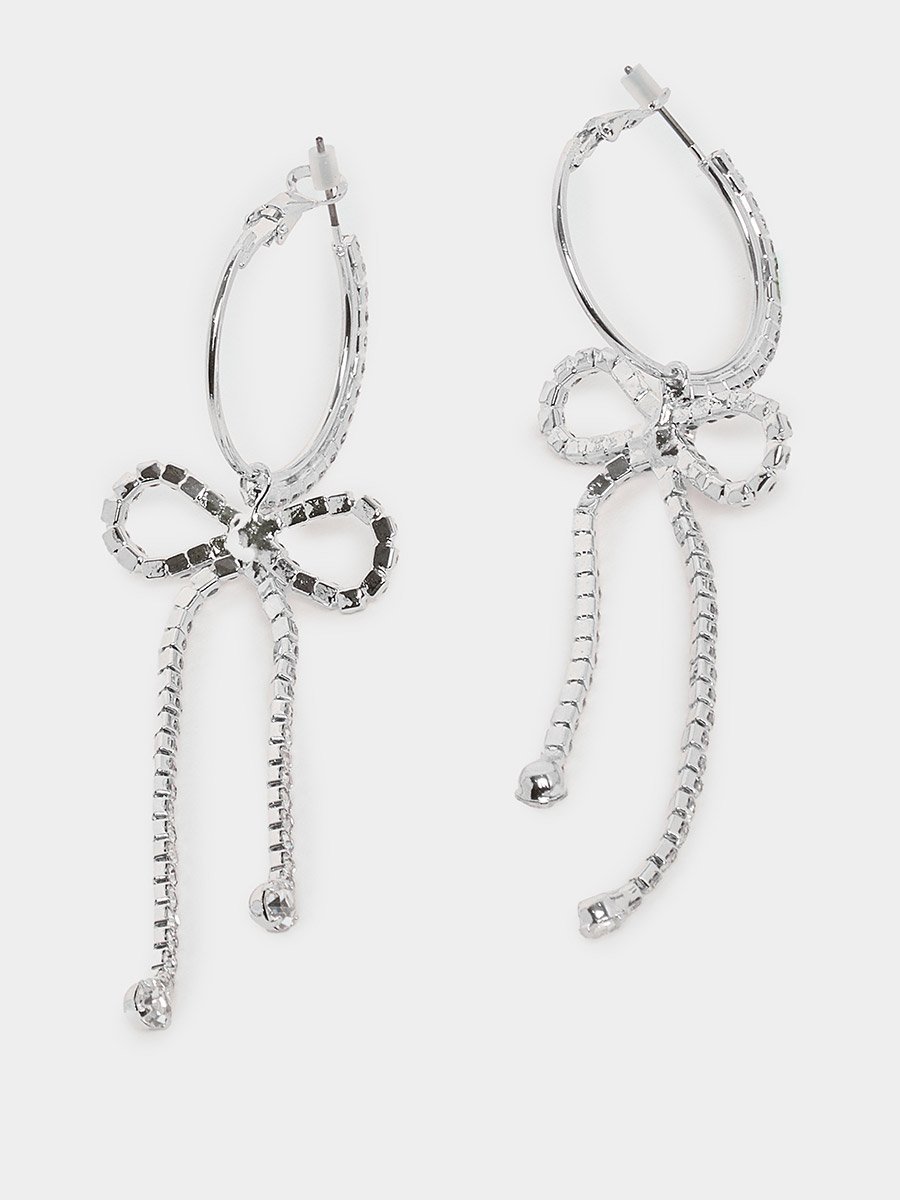 Silver Bow Dangle Earrings