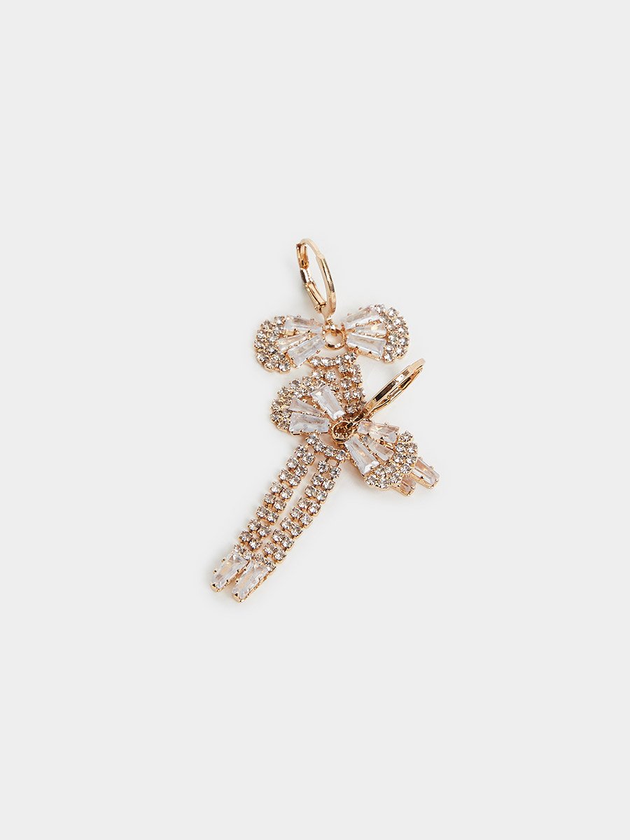 Gold Bow Diamante Dangle Earrings