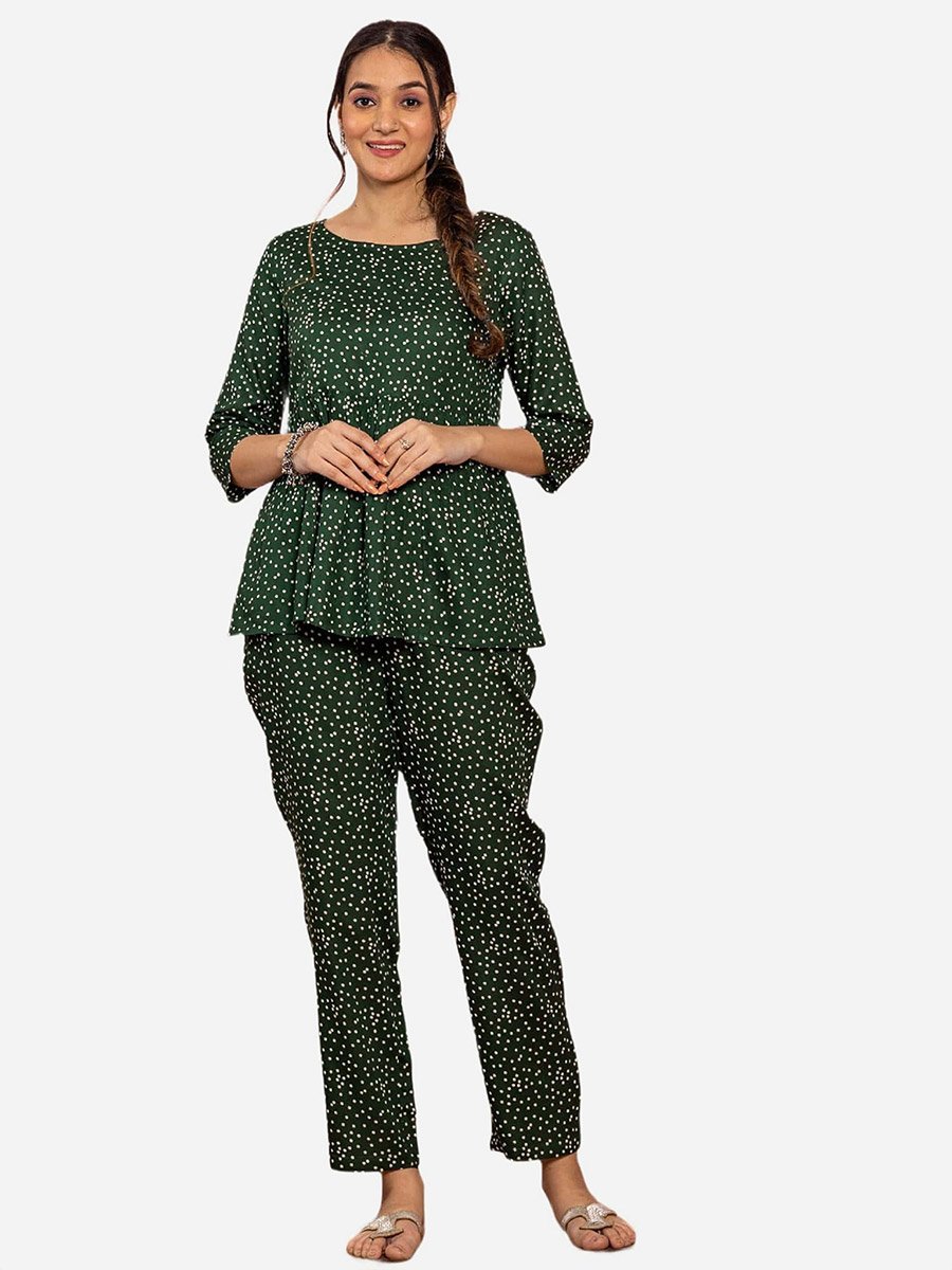 Women Viscose Polka Dot Print Top and Pants Co-Ords