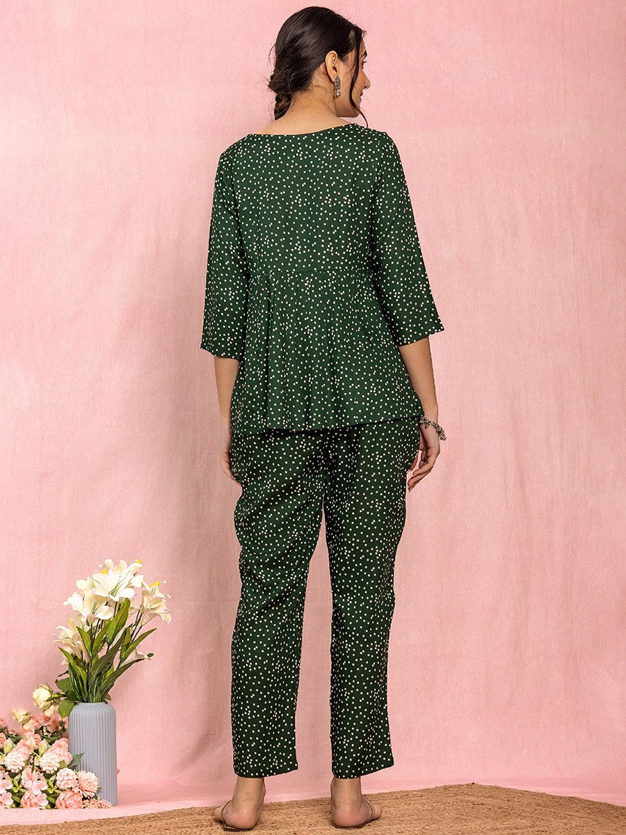 Women Viscose Polka Dot Print Top and Pants Co-Ords