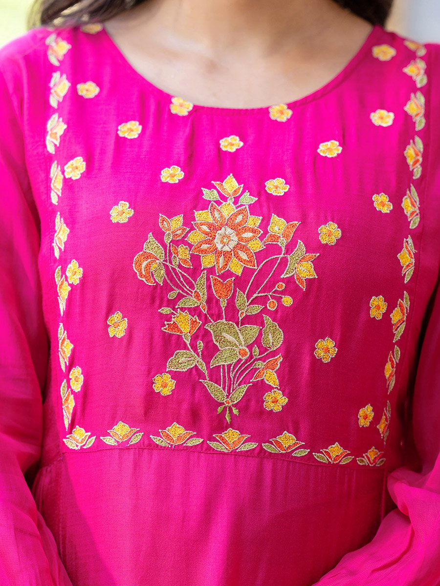 Pink Viscose Embroidered Tunic and Pants Co-Ords