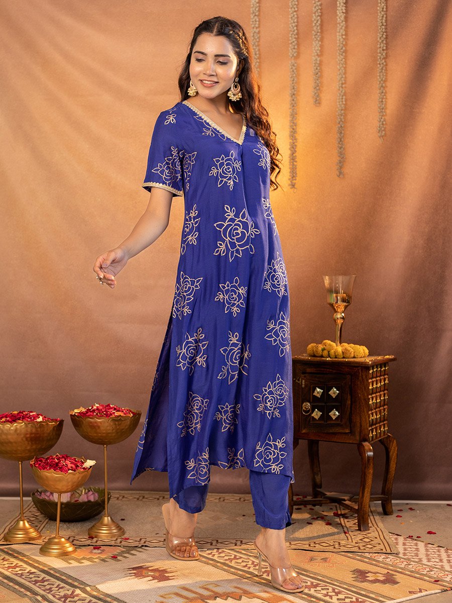 Muslin Gold Printed Kurta and Pants Co-Ords