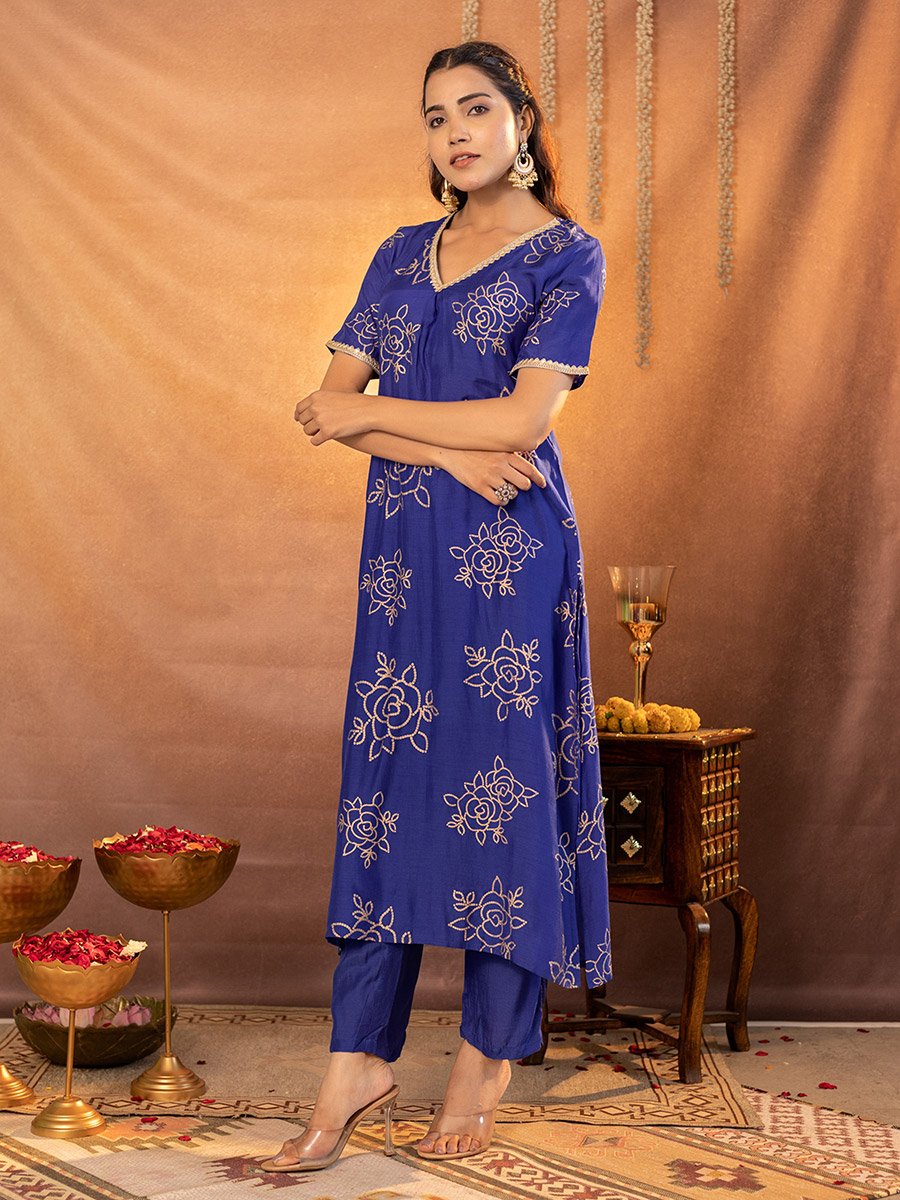 Muslin Gold Printed Kurta and Pants Co-Ords