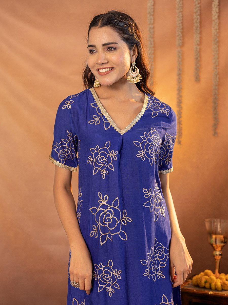 Muslin Gold Printed Kurta and Pants Co-Ords