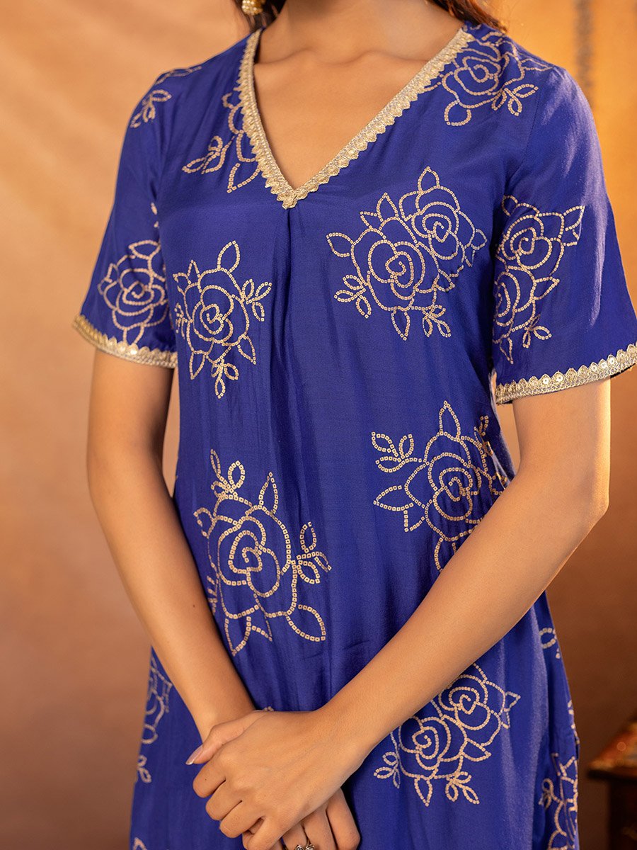 Muslin Gold Printed Kurta and Pants Co-Ords