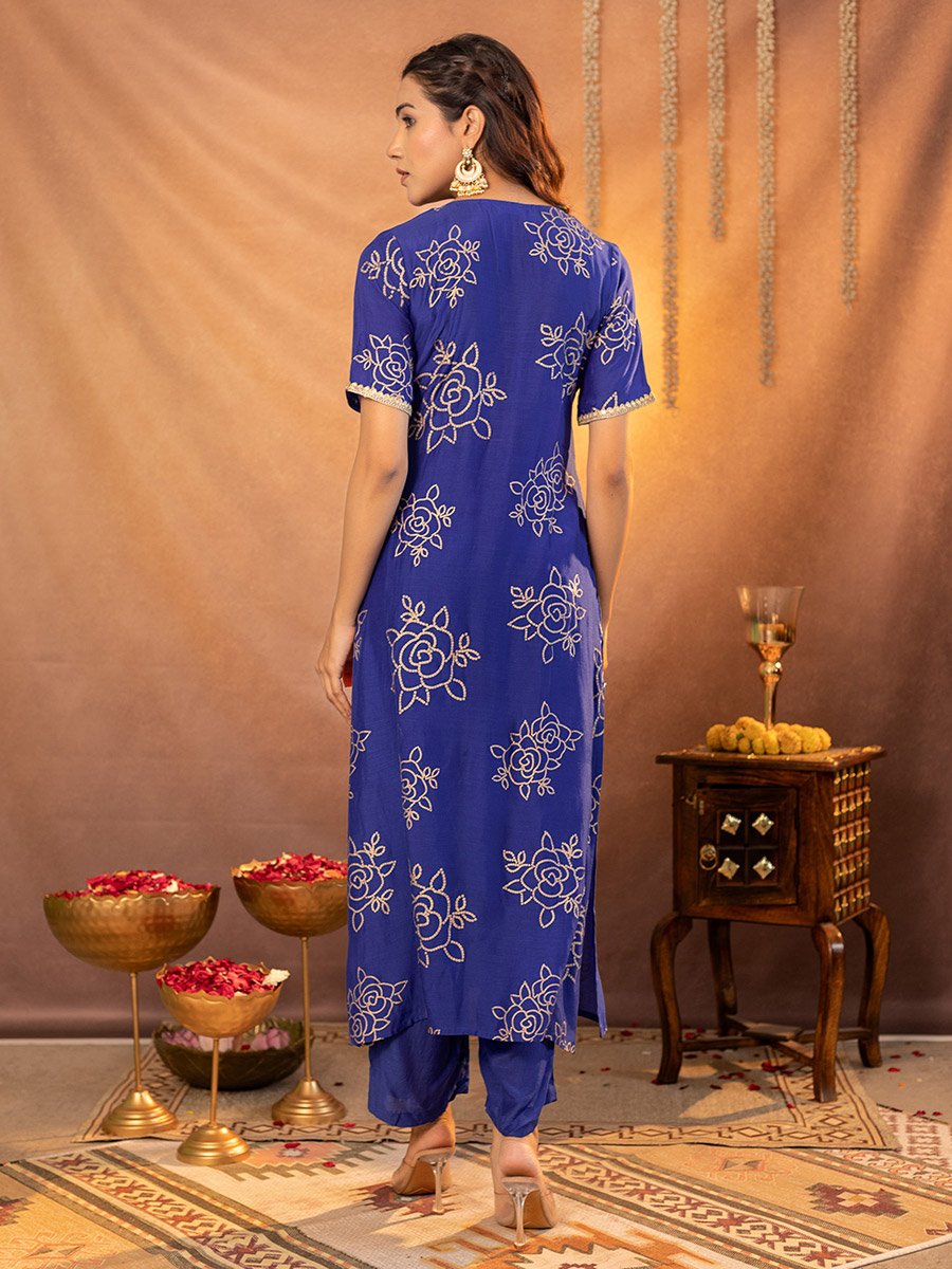 Muslin Gold Printed Kurta and Pants Co-Ords