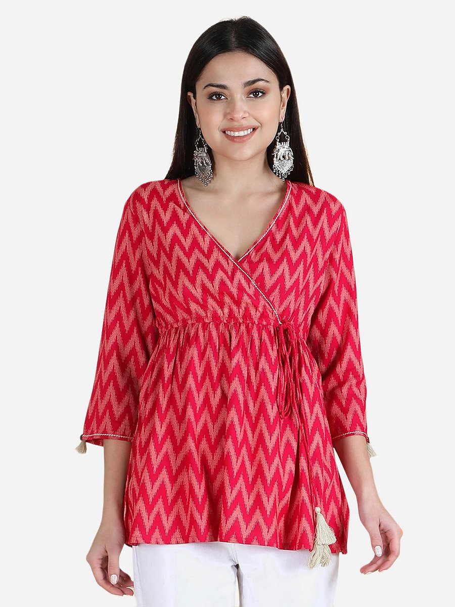 Pink Viscose Chevron Print Top