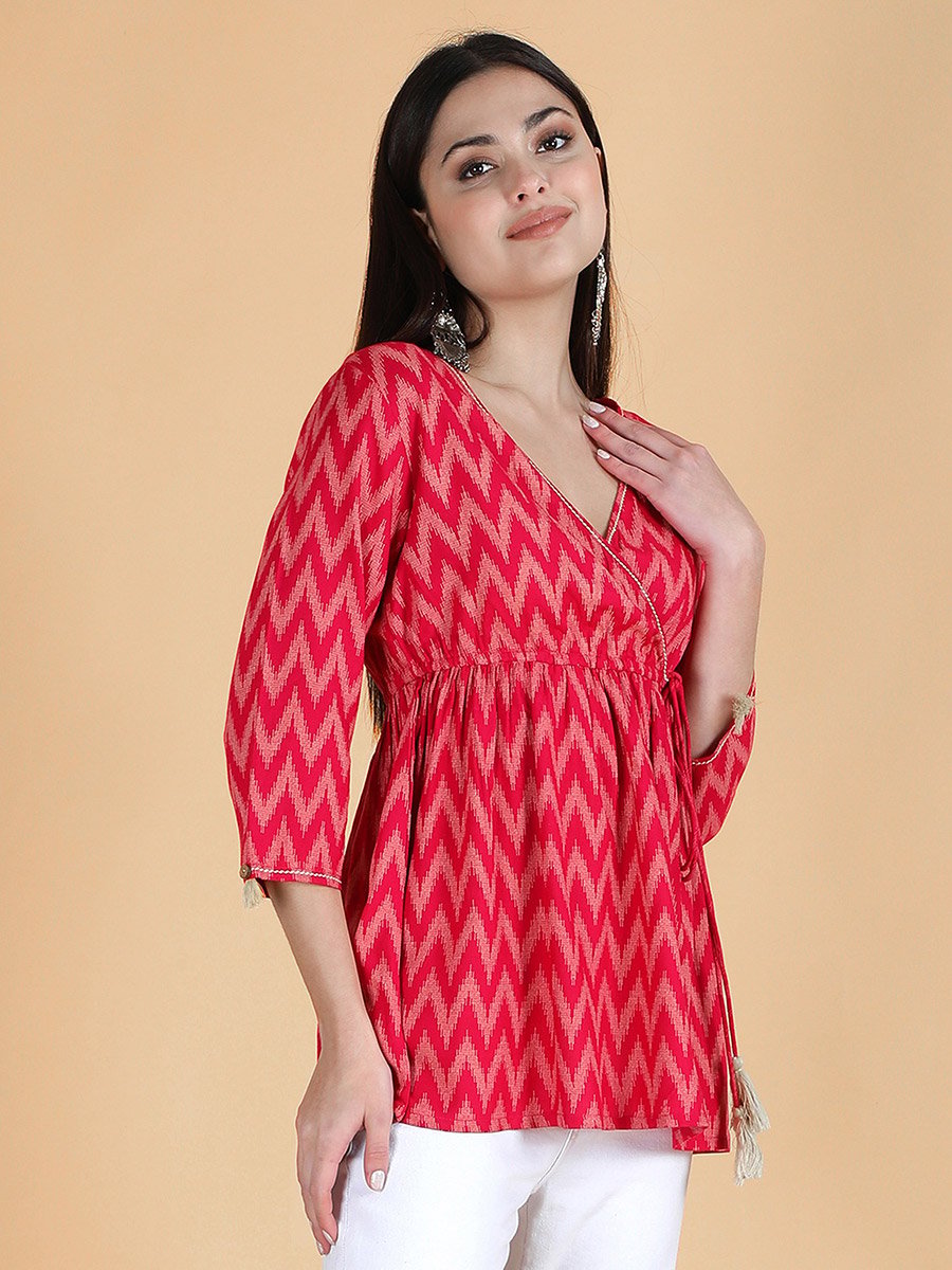 Pink Viscose Chevron Print Top