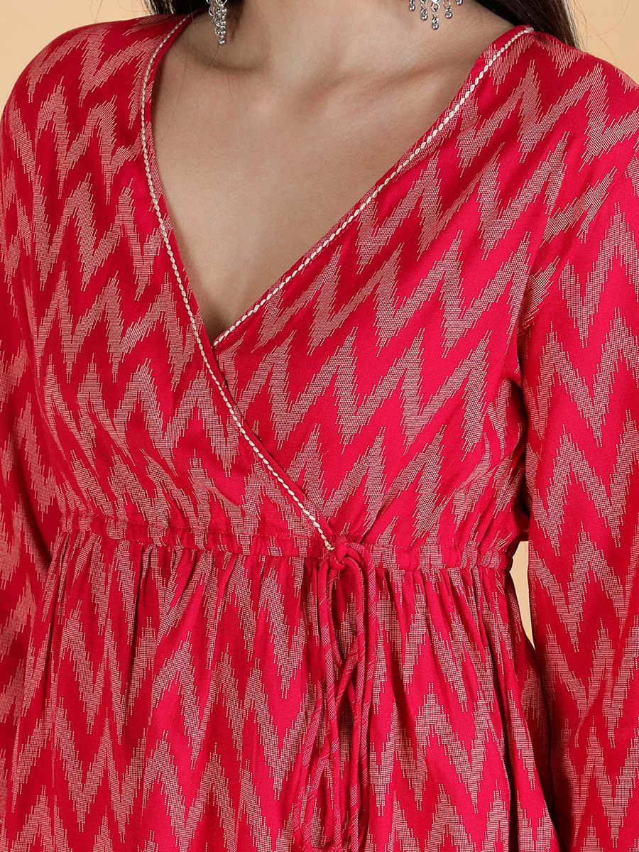 Pink Viscose Chevron Print Top