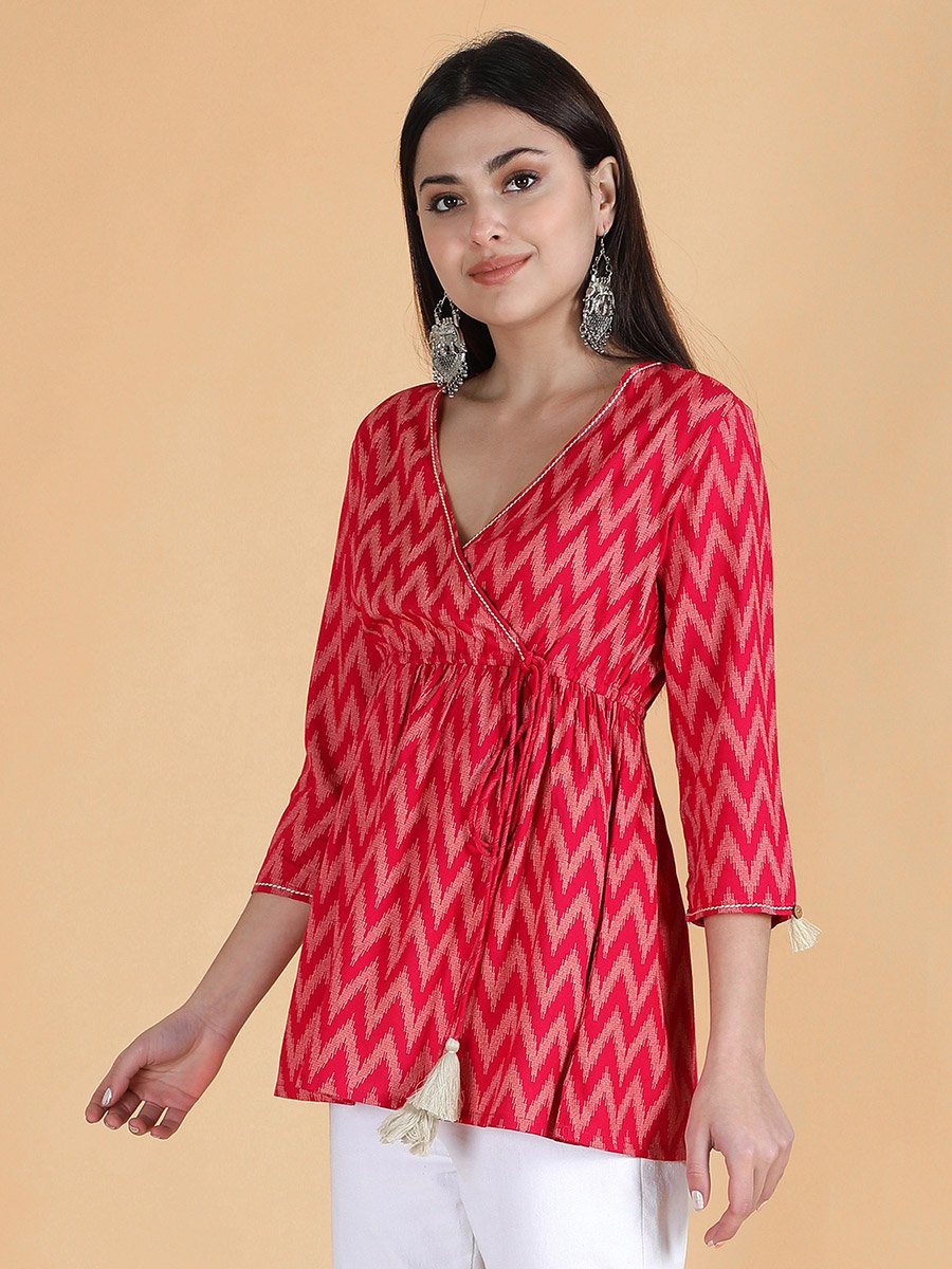 Pink Viscose Chevron Print Top