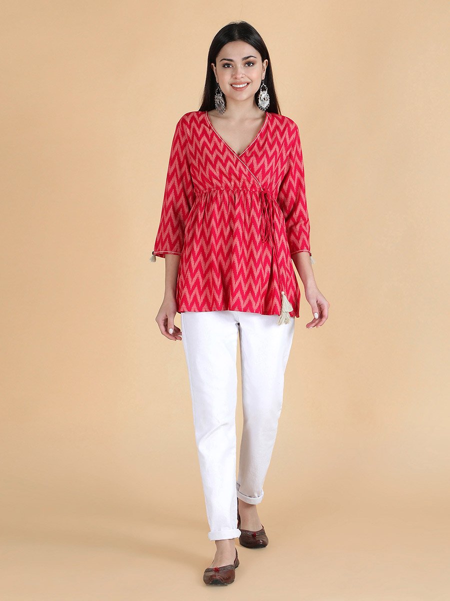 Pink Viscose Chevron Print Top