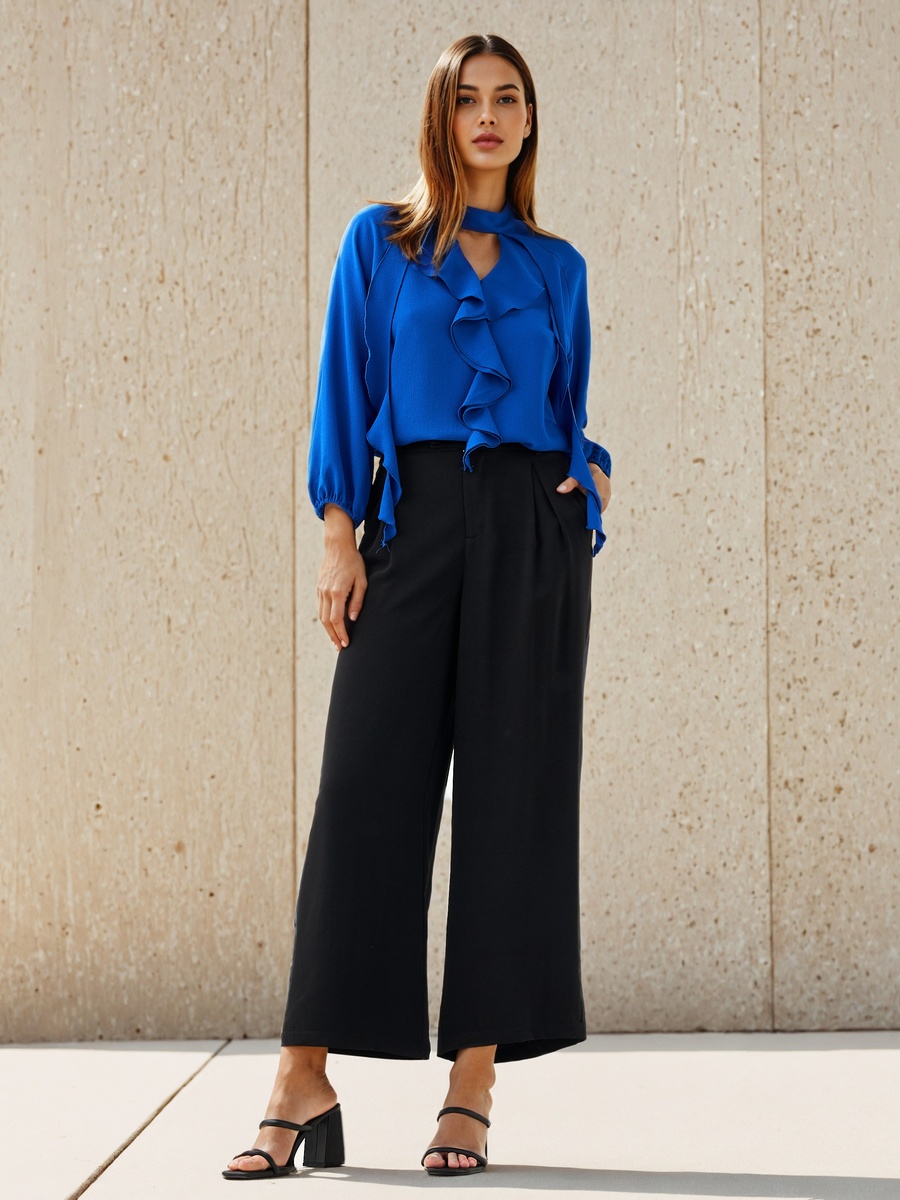 Ruffle Accent Top with Keyhole Neck