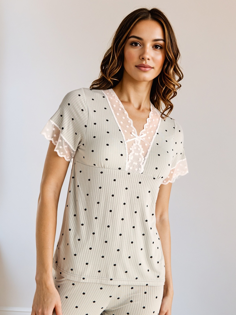 Polka Dot Lace Top and Pyjama Set