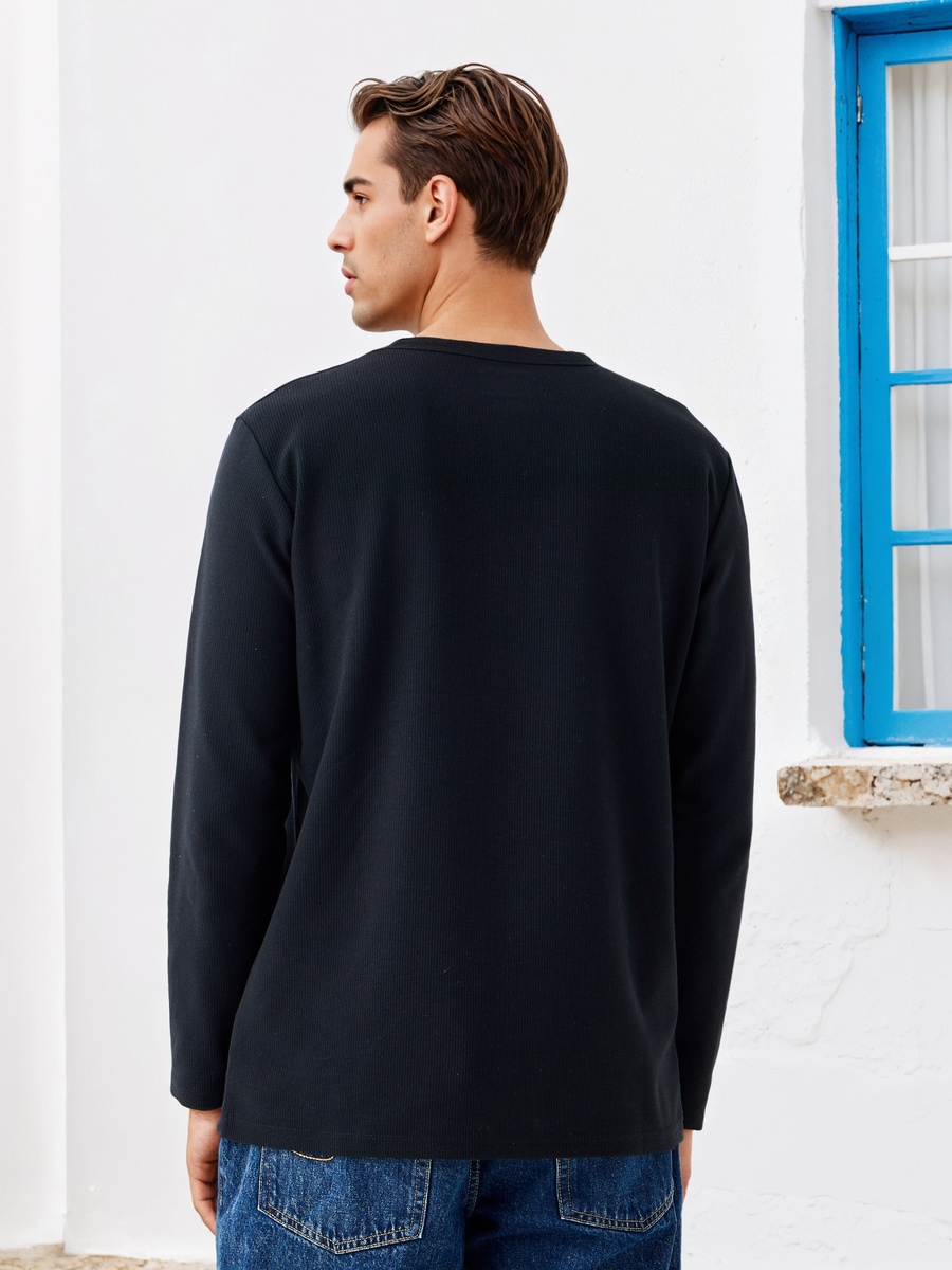 Ribbed Henley Neck T-Shirt