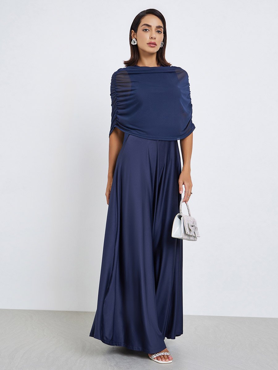 Women Cape Style Evening Maxi Dress