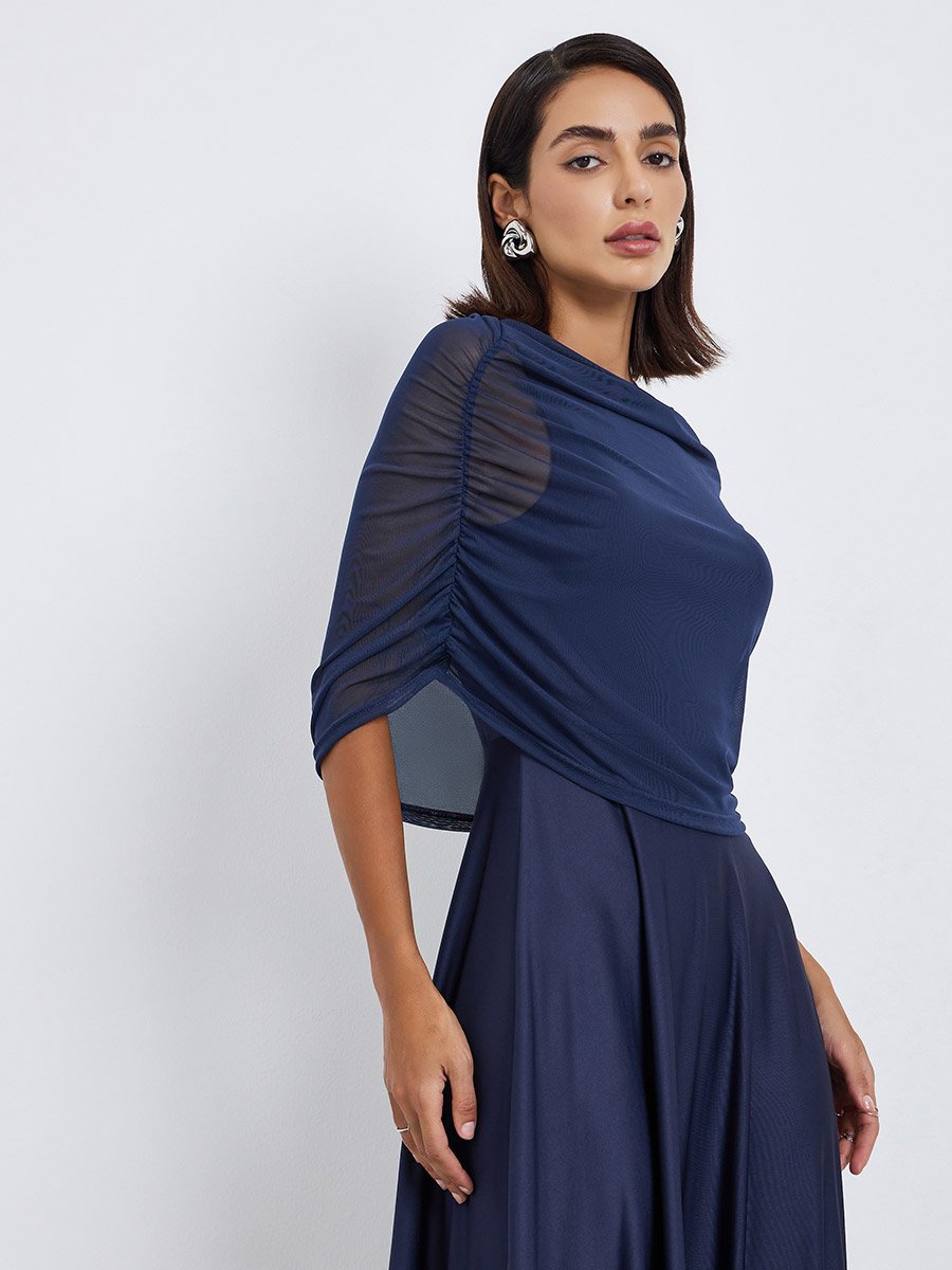 Women Cape Style Evening Maxi Dress