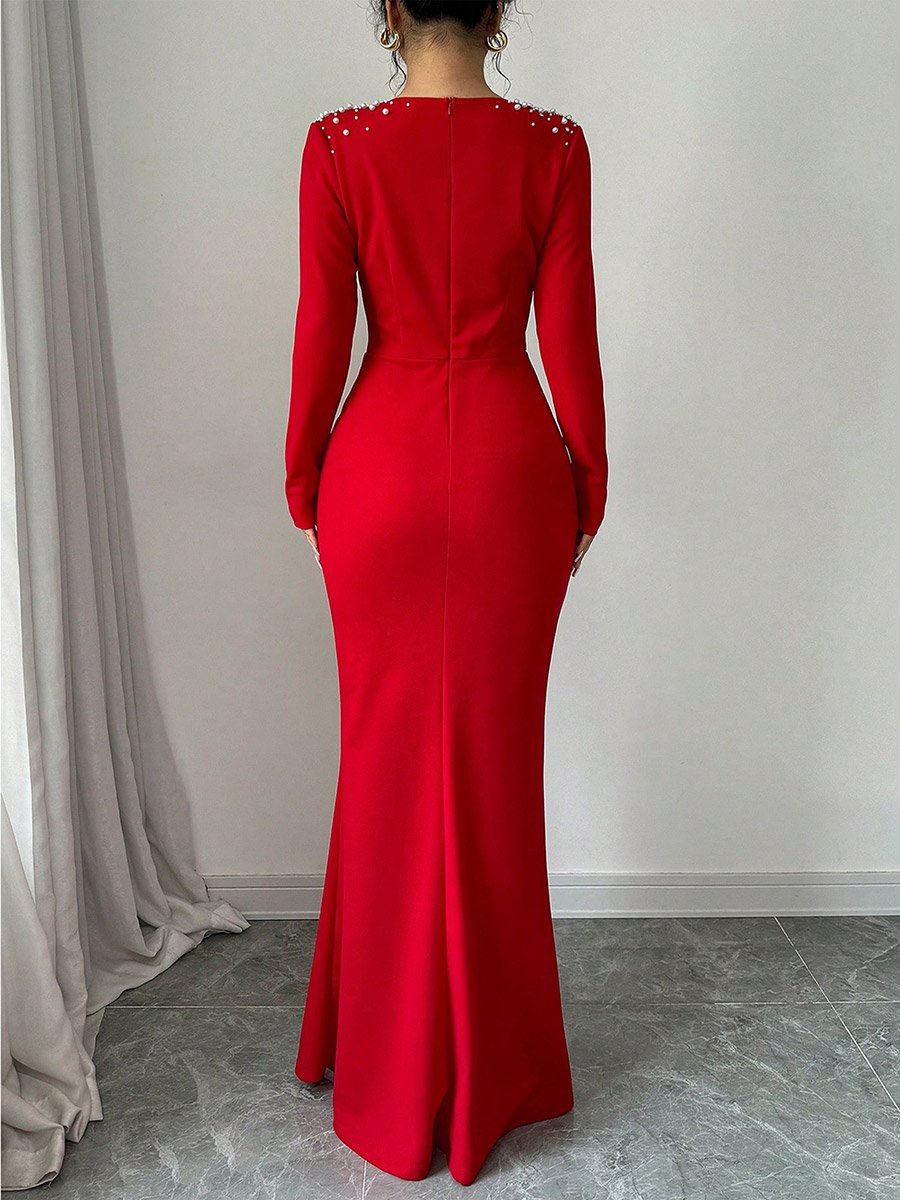 Women Maxi Dress with Pearl Embellishments